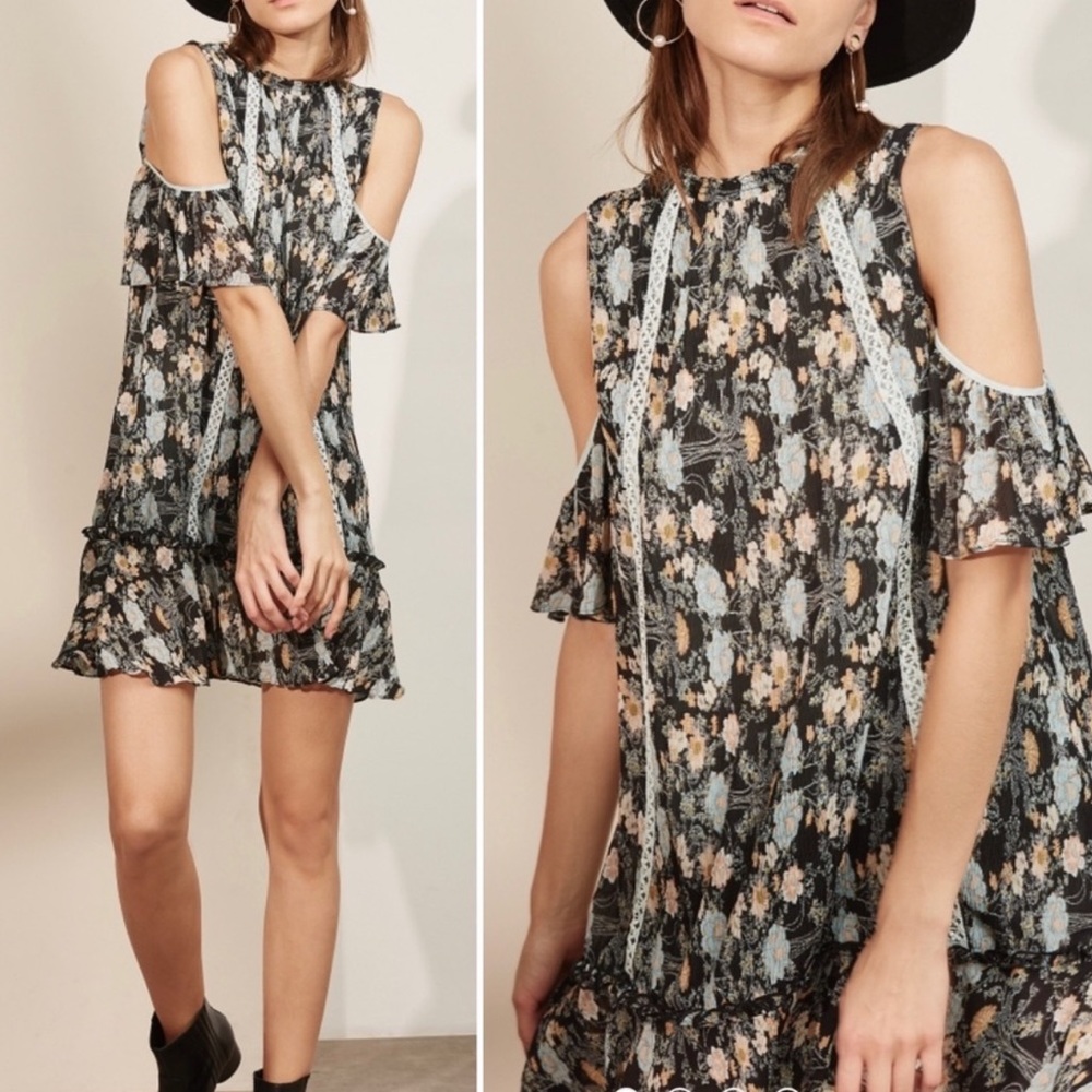 FOXIEDOX ADORA FLORAL COLD SHOULDER MINI DRESS